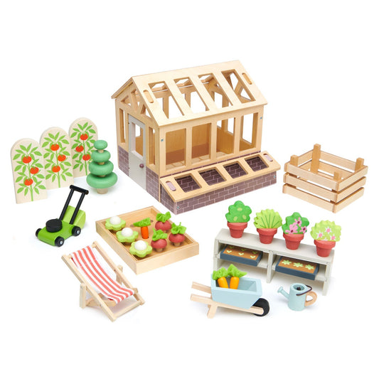 Storybook Greenhouse — Garden Set with Tomato Vines, Wheelbarrow, and Watering Can - bramwild