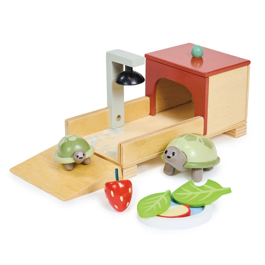 Garden Tortoise Habitat — Wooden Hideaway with Mum-and-Baby Tortoises and Heat Lamp - bramwild