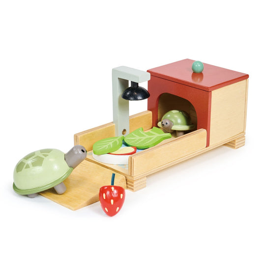 Garden Tortoise Habitat — Wooden Hideaway with Mum-and-Baby Tortoises and Heat Lamp - bramwild