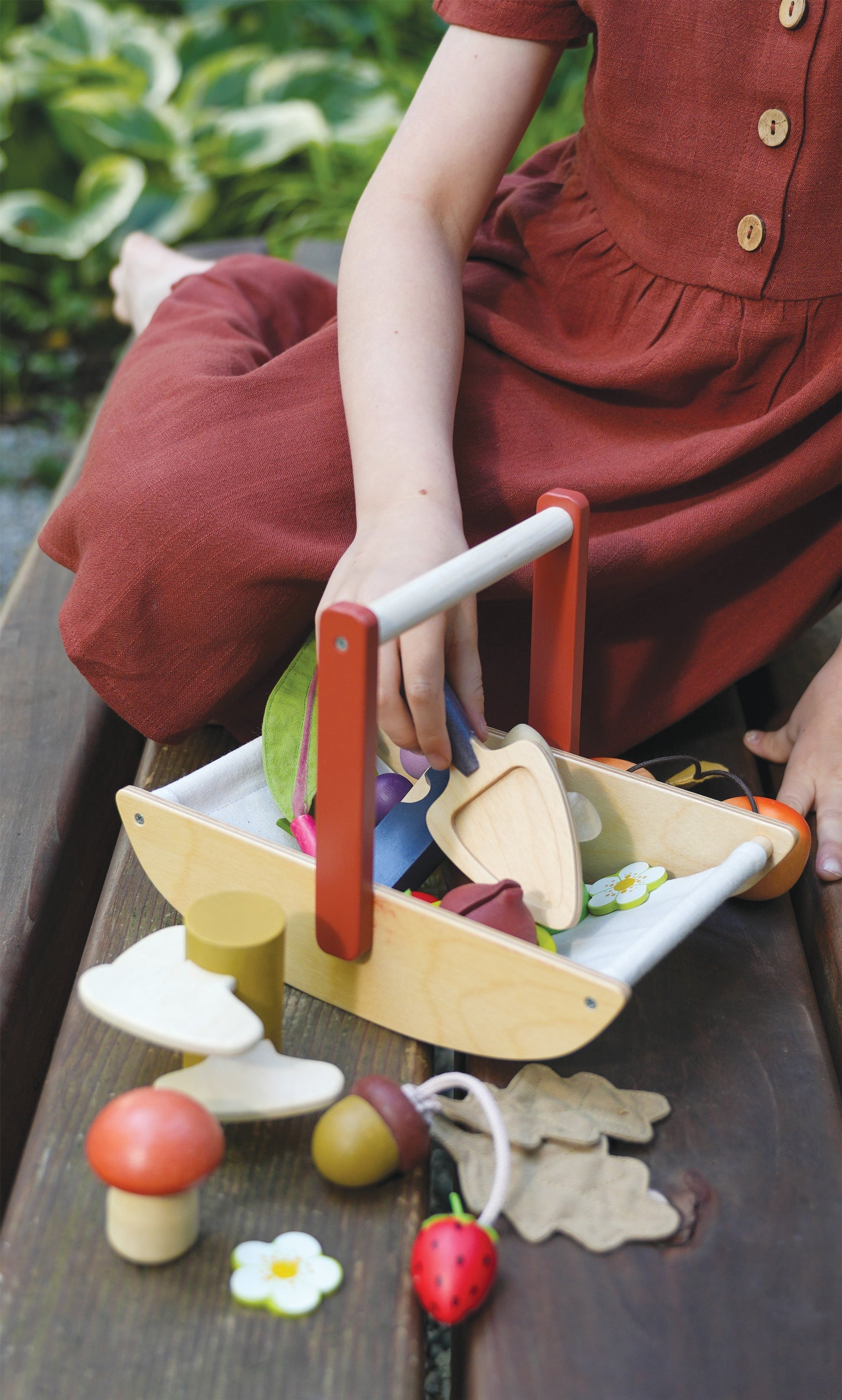 Foraging Trug — Hand-Painted Wooden Forage with Mushrooms, Berries, and Pocket Knife - bramwild