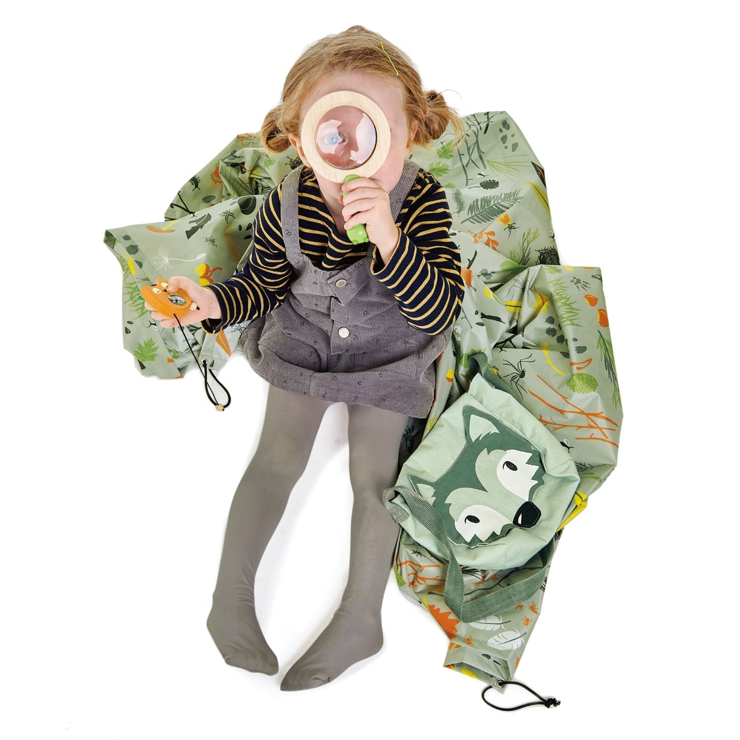 Forest Trail Pack — Wolf-Canvas Bag with Magnifier, Owl Compass, Groundsheet, and Nature Cards - bramwild