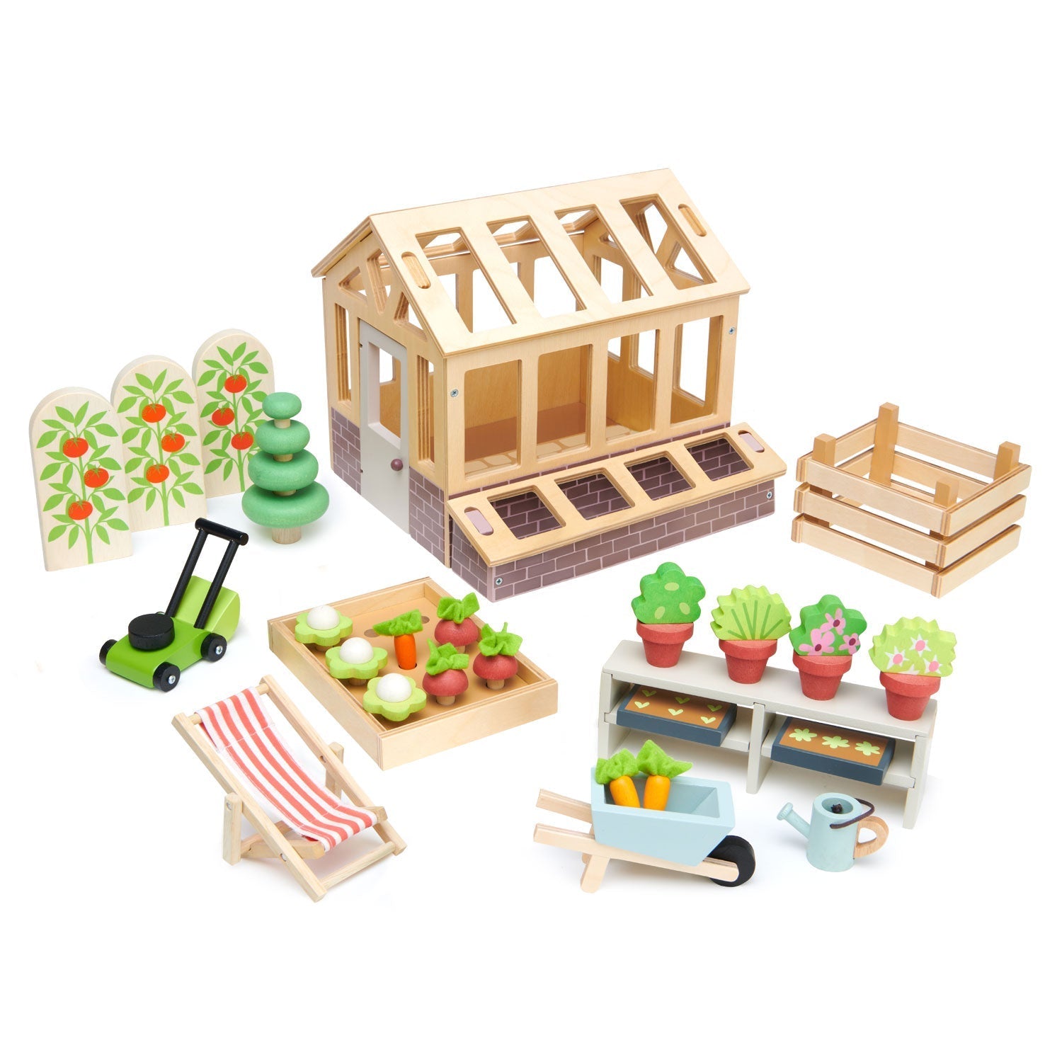 Storybook Greenhouse — Garden Set with Tomato Vines, Wheelbarrow, and Watering Can - bramwild