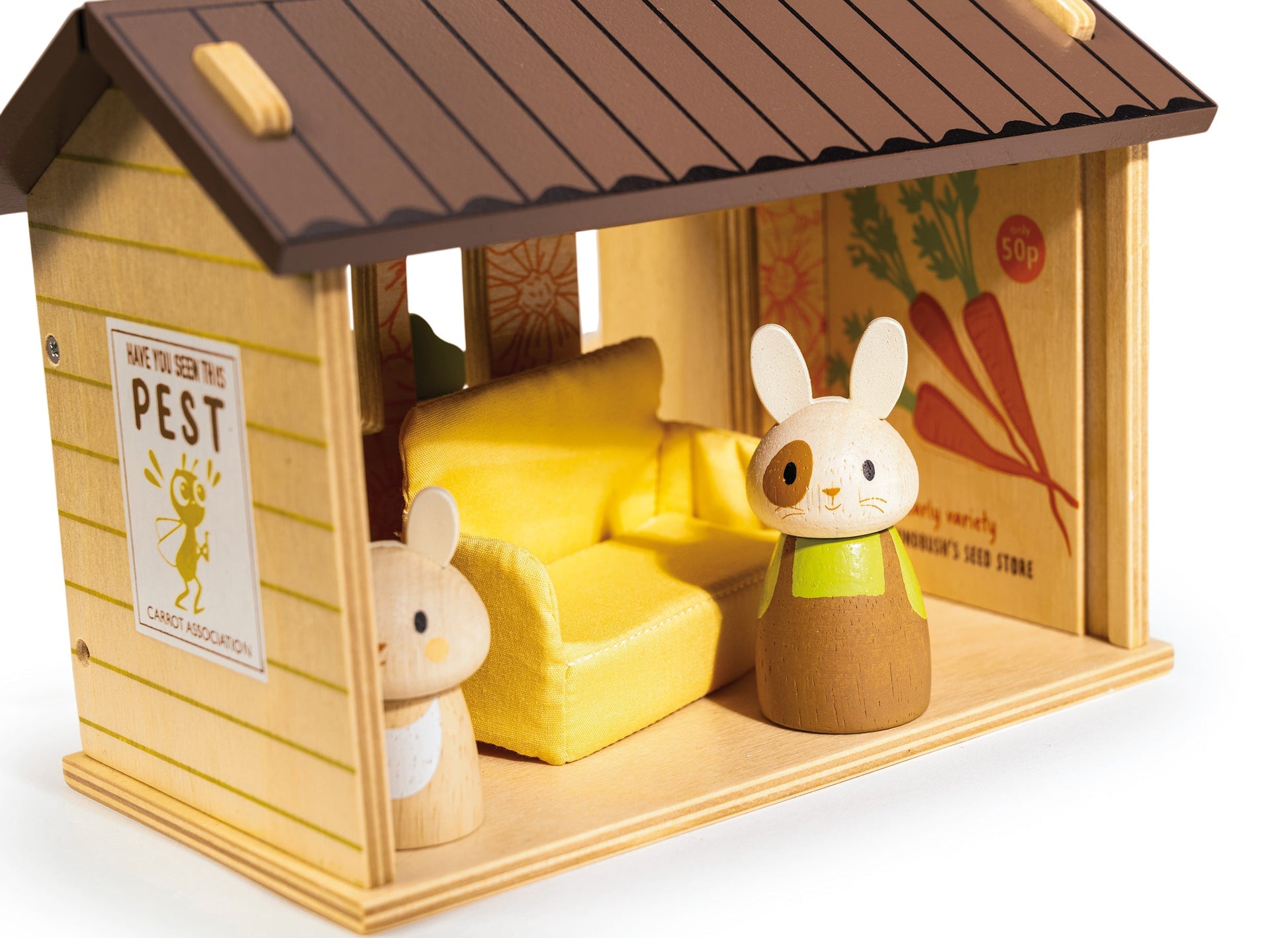 Close-up of the hand-painted bunny family faces