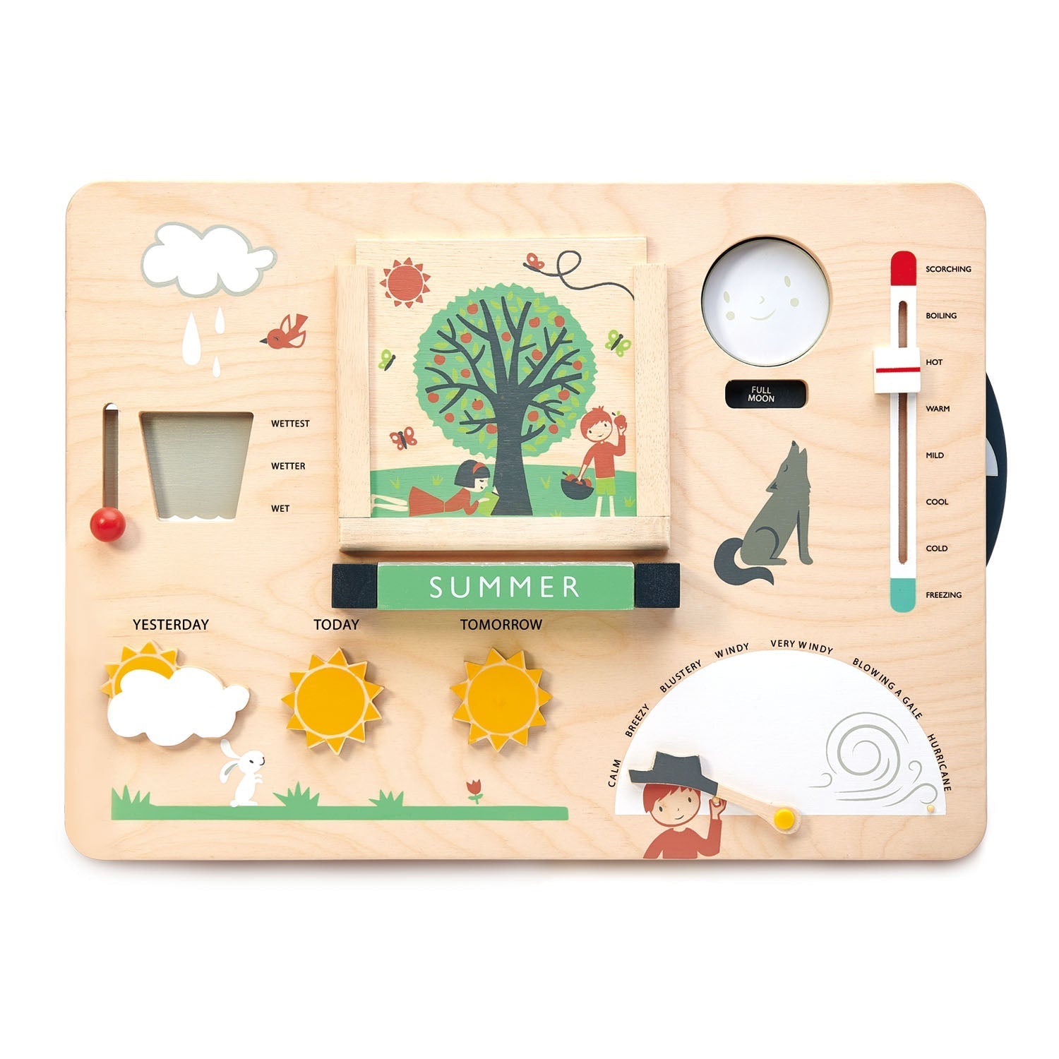 Backyard Weather Board — Painted Plywood Station with Wind, Rain, and Moon-Phase Dials - bramwild