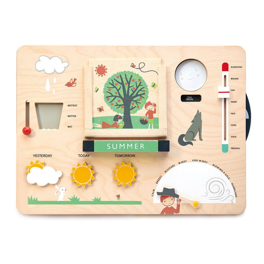 Backyard Weather Board — Painted Plywood Station with Wind, Rain, and Moon-Phase Dials - bramwild