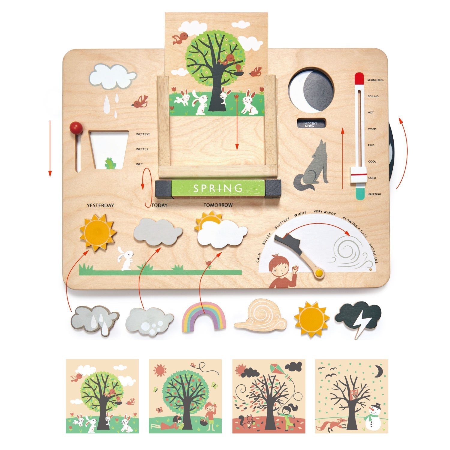 Backyard Weather Board — Painted Plywood Station with Wind, Rain, and Moon-Phase Dials - bramwild