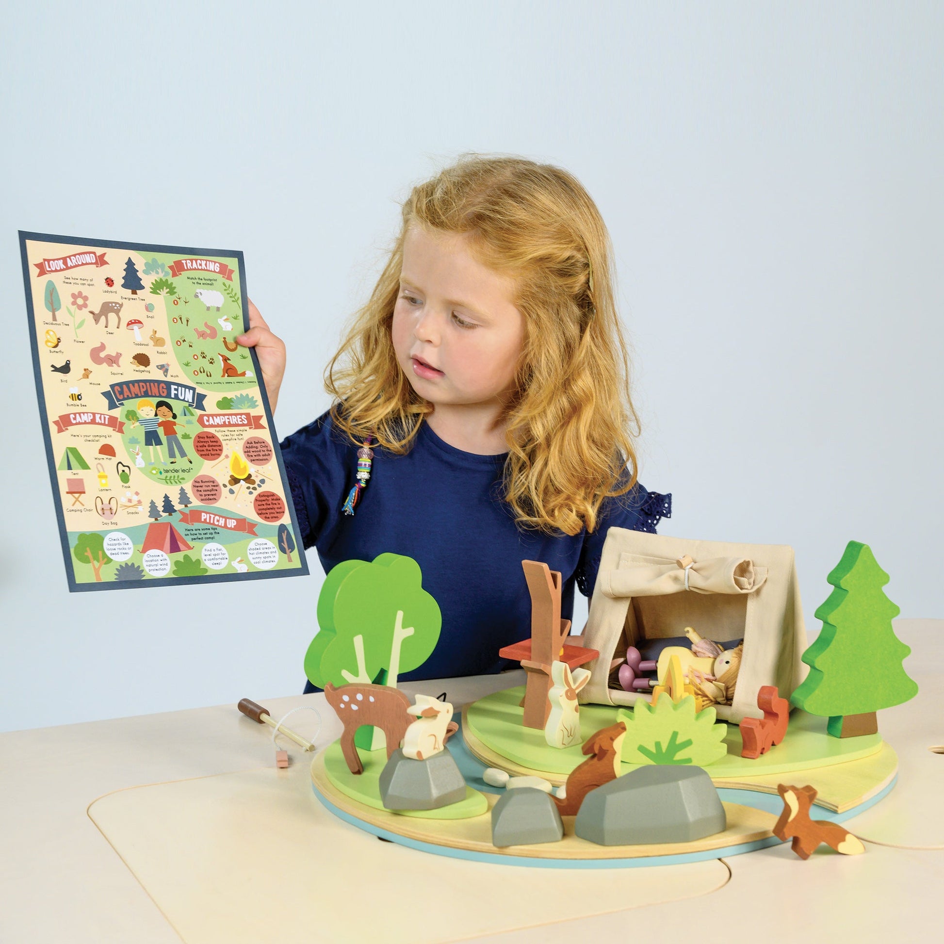 Wildlife Camping Diorama — Tent, Campfire, Fishing Rod, and Forest Animals on a Riverbank Base - bramwild